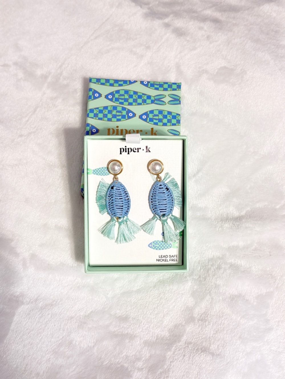 Piper K Blue Fringe Fish Earrings